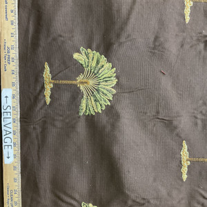 Palm Tree in Green  / Brown | Upholstery Fabric | Embroidered | Medium Weight | 54" Wide | By the Yard