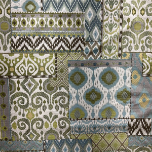 Shangri La in Agave | Upholstery Fabric | Patchwork Jacquard in Green / Blue / Off White | Heavyweight | 54" Wide | By the Yard