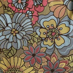 Flower Power in Godiva | Upholstery Fabric | Yellow Blue Red Floral | Medium Weight | 54" Wide | By The Yard