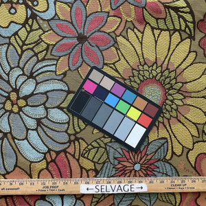Flower Power in Godiva | Upholstery Fabric | Yellow Blue Red Floral | Medium Weight | 54" Wide | By The Yard
