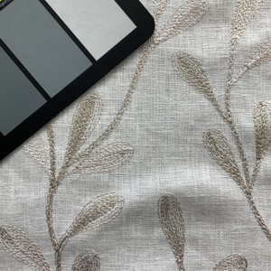 Tangle in Ivory Blush | Embroidered Drapery Fabric | Leafy Vines Linen-like | Medium Weight | 54" Wide | By The Yard