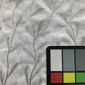 Tangle in White Pebble | Embroidered Drapery Fabric | White Silver Leafy Vines | Medium Weight | 54" Wide | By The Yard