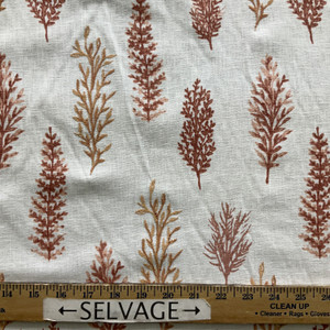 Woodlands in Adobe | Embroidered Drapery Fabric | Foliage in Coral Red | Medium Weight | 54" Wide | By The Yard