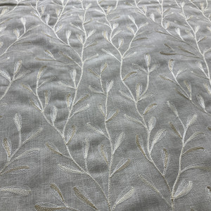 Tangle in Oat | Embroidered Drapery Fabric | Beige Tan Leafy Vines | Medium Weight | 54" Wide | By The Yard