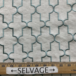 Talia in Desert View | Embroidered Drapery Fabric | Teal Natural Quatrefoil | Medium Weight | 54" Wide | By The Yard