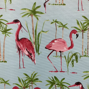 Flamingo in Aqua Sky | OUTDOOR Home Decor Fabric | Blue / Green / Pink | Berkshire Home | Medium Weight | 54" Wide | By the Yard