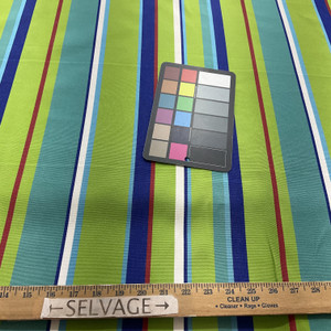 Stripes in Lime Green / Blue / White | Outdoor Upholstery Fabric | Water Resistant | Sunbrella-like | 54" wide | By the Yard