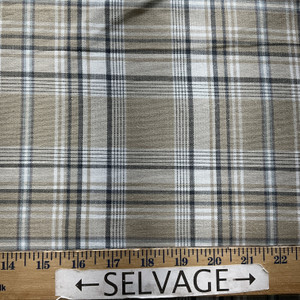 Nathan in Ecru | Drapery / Slipcover Fabric | Plaid in Beige / White / Blue | Medium Weight | 54" Wide | By the Yard