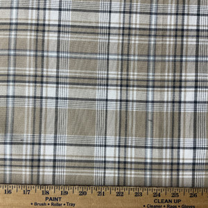 Nathan in Ecru | Drapery / Slipcover Fabric | Plaid in Beige / White / Blue | Medium Weight | 54" Wide | By the Yard