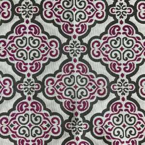 Scrollwork Medallions in Fuchsia Pink / Grey / Off White | Upholstery Fabric | Jacquard | Heavyweight | 54" Wide | By the Yard