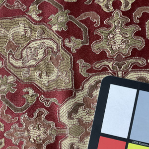 Kashan in Laquer | Upholstery Fabric | Aztec Design in Red / Green | Medium Weight | 54" Wide | By the Yard