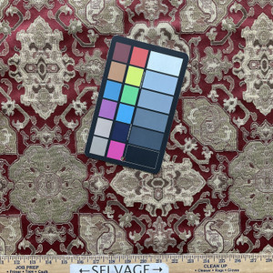 Kashan in Laquer | Upholstery Fabric | Aztec Design in Red / Green | Medium Weight | 54" Wide | By the Yard