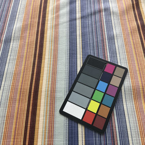 Brandy Stripe in Sunset Glow | Chenille Velvet Upholstery Fabric | Lavender Orange Blue Stripes | 54" Wide | By the Yard