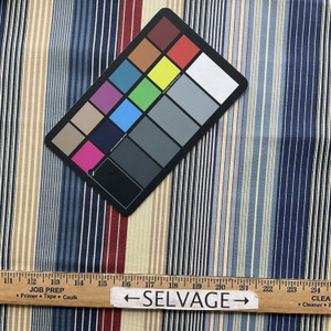 Mountain Lake in Blue |  Multi Striped Twill Lightweight Upholstery Fabric | Blue Red Cream |  Cotton Blend | Marlatex | 54" Wide | Sold BTY