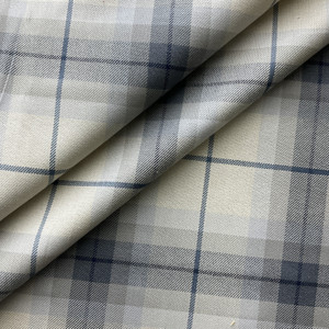 Callum in Pepper | Tartan Plaid Twill Fabric in  Medium Slate Blue, Taupe Gray   | Midweight Home Decor Fabric | Cotton Blend  | Marlatex | 54" Wide | BTY