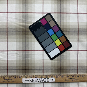 Callum in Fawn  | Tartan Plaid Fabric in Cream, Red, Tan  |  Midweight Home Decor Fabric |  Cotton Blend Twill | Marlatex | 54" Wide | BTY