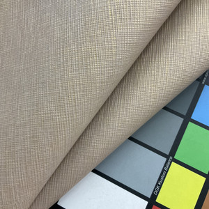 New Wave Traverse in Cool Oatmeal | Cool Light Tan Crosshatch Texture Faux Leather  Upholstery Vinyl Fabric | Commercial Grade | Knit Backed | 54" Wide | Sold BTY