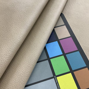 Solid Beige | Faux Leather Vinyl Upholstery Fabric | Medium Pebbled Grain | Heavy Weight | Felt-backed | 54" Wide | By the Yard