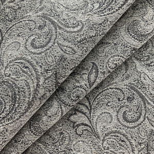 Dignity in Gunmetal | Jacquard Upholstery Fabric | Paisley in Tan / Black | Heavy Weight | 54" Wide | By the Yard