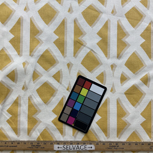 Elton in Yolk | Home Decor Fabric | Yellow / White Lattice | P/Kaufmann | Drapery | 54" Wide | By the Yard