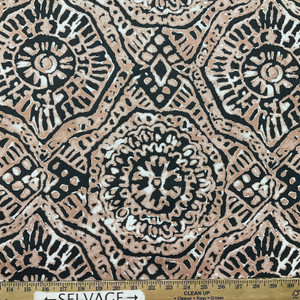 Watercolor Medallion Design in Peach / Black | Home Decor Fabric | Felt-Backed | Medium Weight | 54" Wide | By the Yard