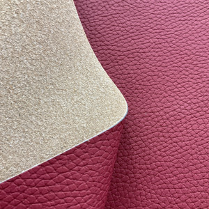 Butterfly in Cranberry | Cool  Dark Red  Pebble Texture Faux Leather Upholstery Vinyl Fabric | Heavyweight | Indoor Furniture | Knit Backed | 54 Wide | Sold BTY