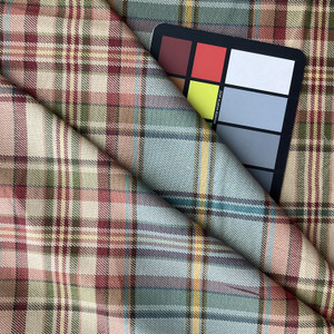 Aspen in Teal   |  Tartan Plaid Fabric  in Aqua, Red and Tan  | Midweight Home Decor Fabric | Cotton Blend Twill | Marlatex | 54" Wide | BTY