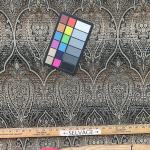 Gramercy in Cinder | Jacquard Upholstery Fabric | Damask in Black / Brown / Taupe | Medium weight |  54" Wide | Sold BTY