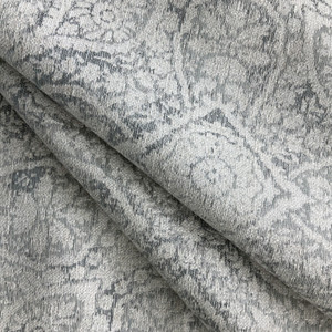 PKL Studio Damask Foliage Stone | Upholstery Fabric | Blue / Grey / White | Medium Weight | 54" Wide | By The Yard