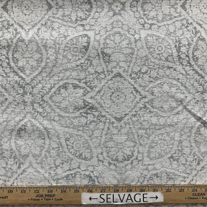PKL Studio Damask Foliage Stone | Upholstery Fabric | Blue / Grey / White | Medium Weight | 54" Wide | By The Yard