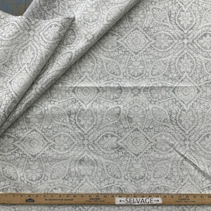 PKL Studio Damask Foliage Stone | Upholstery Fabric | Blue / Grey / White | Medium Weight | 54" Wide | By The Yard
