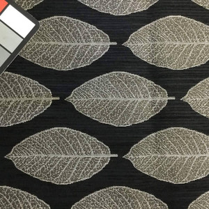3 Yard Piece of Black with Large Gray Leaves | Upholstery / Slipcover Fabric | 54 Wide | BTY