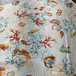 Nautical Fish in Blue / Orange / Grey  | Home Decor Fabric | Medium Weight | 100% Cotton | 54" Wide | By the Yard