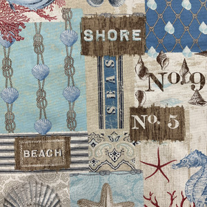 Aguamarina | Home Decor Fabric | Nautical Patchwork | Blue / Red / Beige | Vilber | Medium Weight | 100% Cotton | 54" Wide | By the Yard