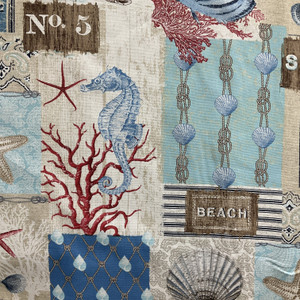 Aguamarina | Home Decor Fabric | Nautical Patchwork | Blue / Red / Beige | Vilber | Medium Weight | 100% Cotton | 54" Wide | By the Yard