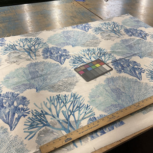 Cook in Blue  |  Aqua Blue Coral Nautical Printed Duck Home Decor Fabric | Vilber | Drapery |  100% Cotton |  54" Wide | Sold BTY