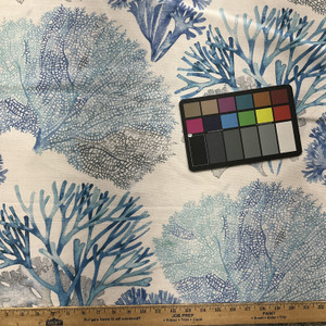 Cook in Blue  |  Aqua Blue Coral Nautical Printed Duck Home Decor Fabric | Vilber | Drapery |  100% Cotton |  54" Wide | Sold BTY