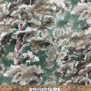 Saona in Forest Green | Green, Brown Foliage  Allover Printed Duck Home Decor Fabric | Drapery |  Vilber | 100% Cotton |  54" Wide | Sold BTY