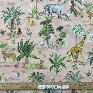 Victoria in Pink | Home Decor Fabric | African Animals | Pink / Green | Vilber | Medium Weight | 100% Cotton | 54" Wide | By the Yard