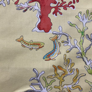 Coral and Seaweed in Yellow / Blue / Orange | Home Decor Fabric | Nautical | Vilber | Medium Weight | 100% Cotton | 54" Wide | By the Yard