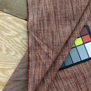 Rhett in Cranberry | Upholstery Fabric  | Variegated Basketweave Maroon / Orange / Brown | 88% Polyester, 12% Rayon | Medium Weight  | 54" Wide | Sold BTY