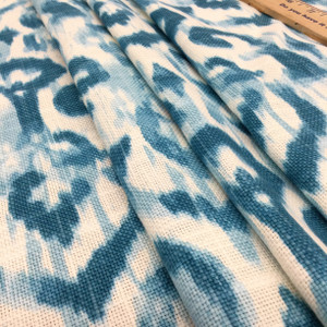 3 Yard Piece of Sariya in Turquoise Blue | Watercolor Ikat | Home Decor Fabric | Cotton | 54" Wide | By the Yard