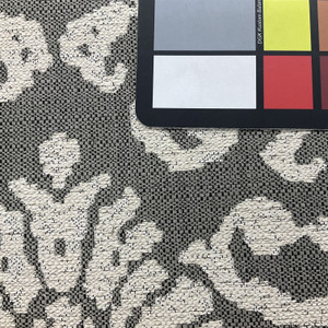 1.66 Yard Piece of Scroll Damask Fabric | Off White / Grey / Charcoal | Upholstery | 54" Wide | By the Yard