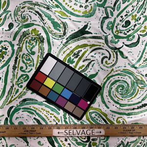 Gable in Emerald | Home Decor Fabric | Painterly Paisley in Green / White | Medium Weight | 100% Cotton | 54" Wide | By the Yard