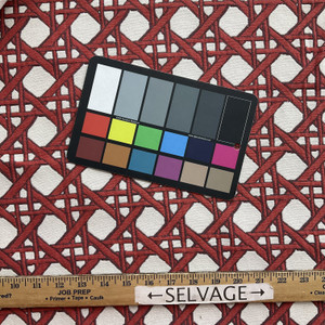 Fresh Cane in Coral | Jacquard Upholstery Fabric | Cane Weave Design in Red / Off White | Medium to Heavy Weight | 54" Wide | By the Yard