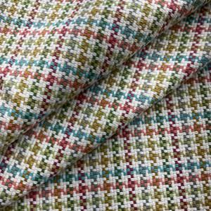 Chichi in Coral | Aqua, Coral, Green, Multicolored  Houndstooth Upholstery Fabric | Home Decor | Slipcover | 54" Wide | Sold BTY