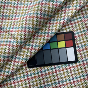 Chichi in Coral | Aqua, Coral, Green, Multicolored  Houndstooth Upholstery Fabric | Home Decor | Slipcover | 54" Wide | Sold BTY