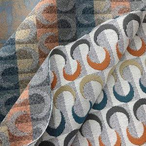 Crescent Geo in Multi | Jacquard Upholstery Fabric | Orange / Blue / Grey | Heavy Weight | 54" Wide | By the Yard