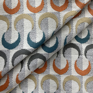 Crescent Geo in Multi | Jacquard Upholstery Fabric | Orange / Blue / Grey | Heavy Weight | 54" Wide | By the Yard