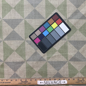 Quartic in Matcha | Home Decor Fabric | Geometric in Green / Grey / Tan | Linen Like | Medium Weight | 54" Wide | By the Yard